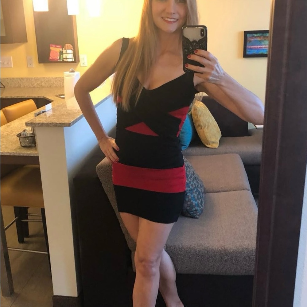 bebe Black and Red Mini Dress